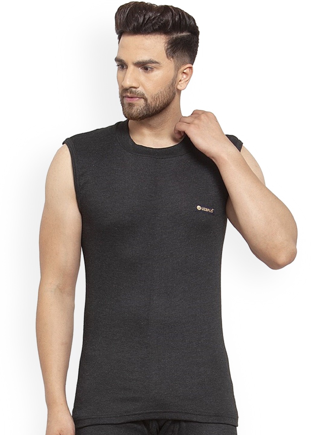 

UZARUS Round Neck Sleeveless Cotton Thermal Top, Black