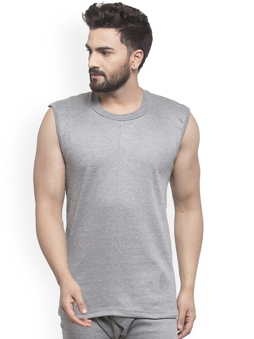 

UZARUS Round Neck Sleeveless Cotton Thermal Top, Grey