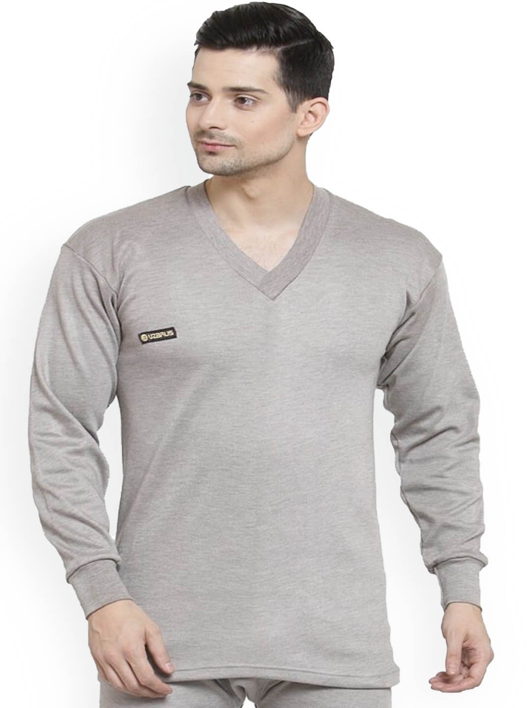 

UZARUS V-Neck Long Sleeves Cotton Thermal Top, Camel brown