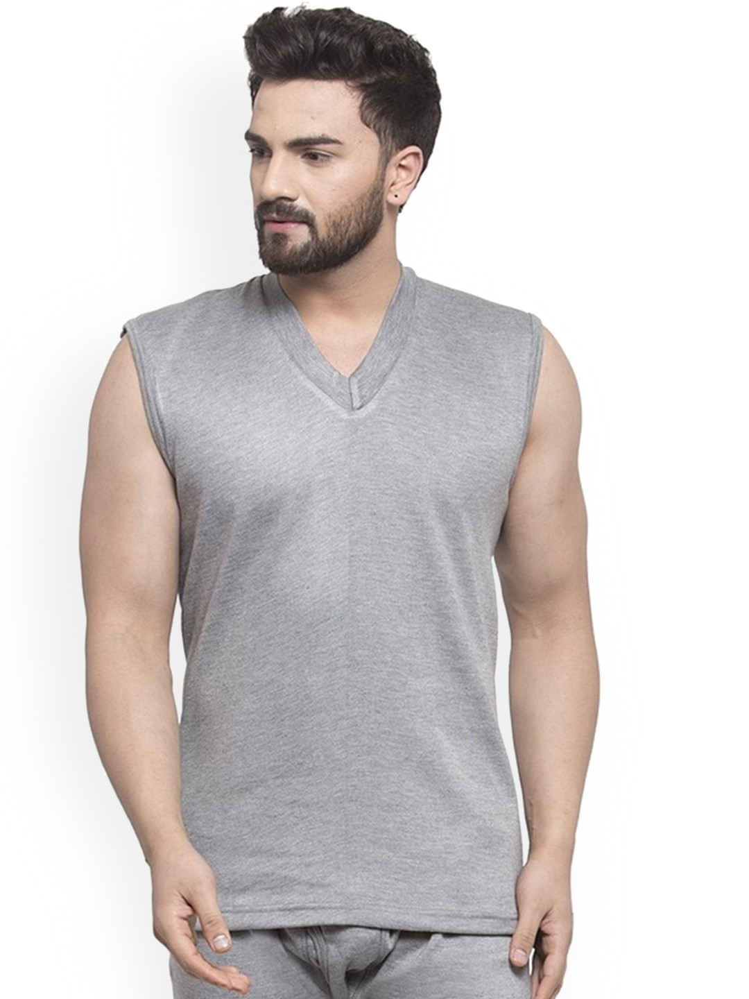 

UZARUS V-Neck Sleeveless Cotton Thermal Top, Grey