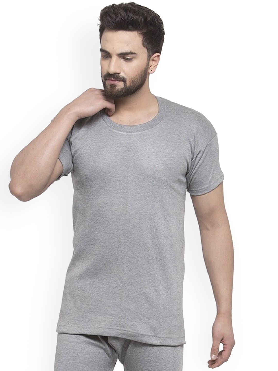 

UZARUS Round-Neck Cotton Thermal Top, Grey