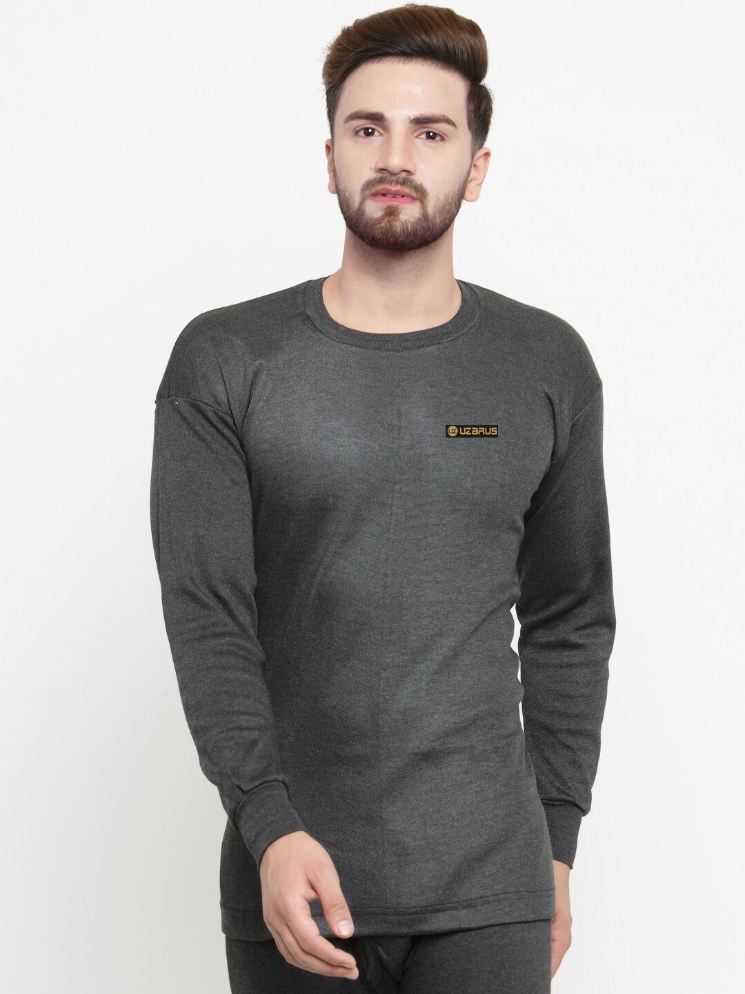 

UZARUS Round-Neck Cotton Thermal Top, Black