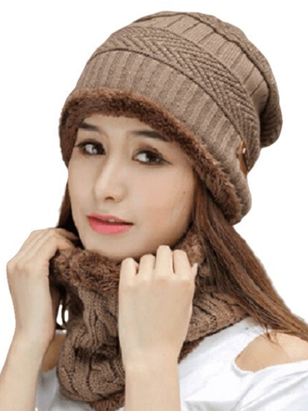 

Alexvyan Women Self Design Acrylic Beanie Cap, Brown