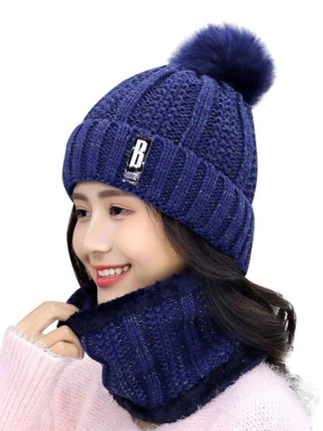 

Alexvyan Women Self Design Snow & Wind Proof Fleece Beanie Cap, Blue