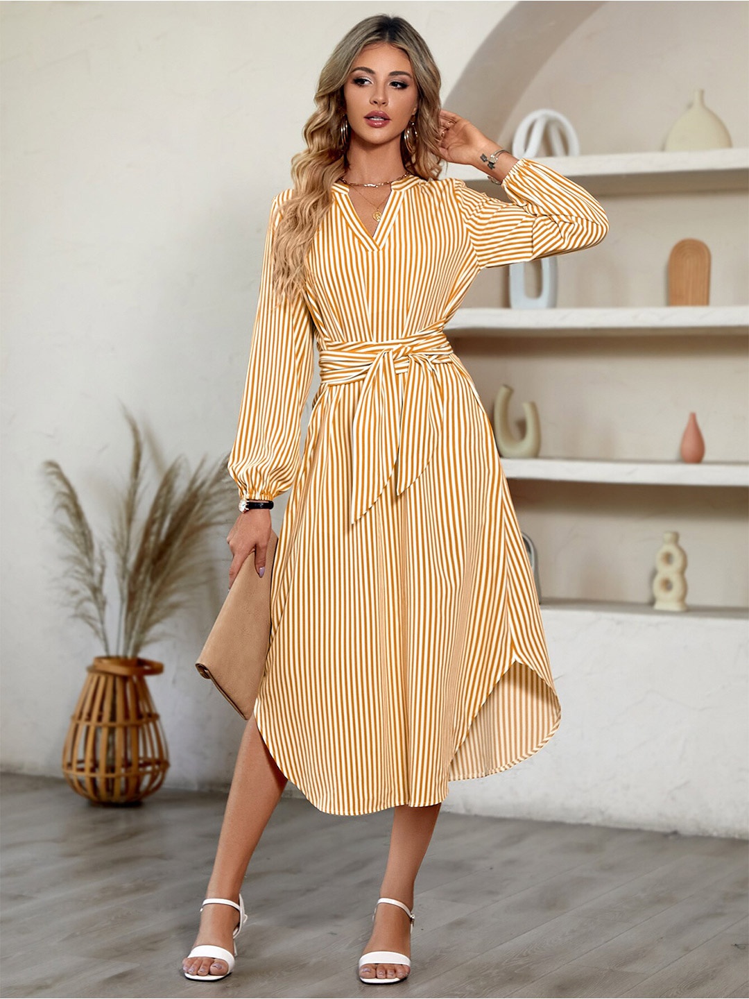 

StyleCast Yellow Striped Tie-Ups A-Line Dress