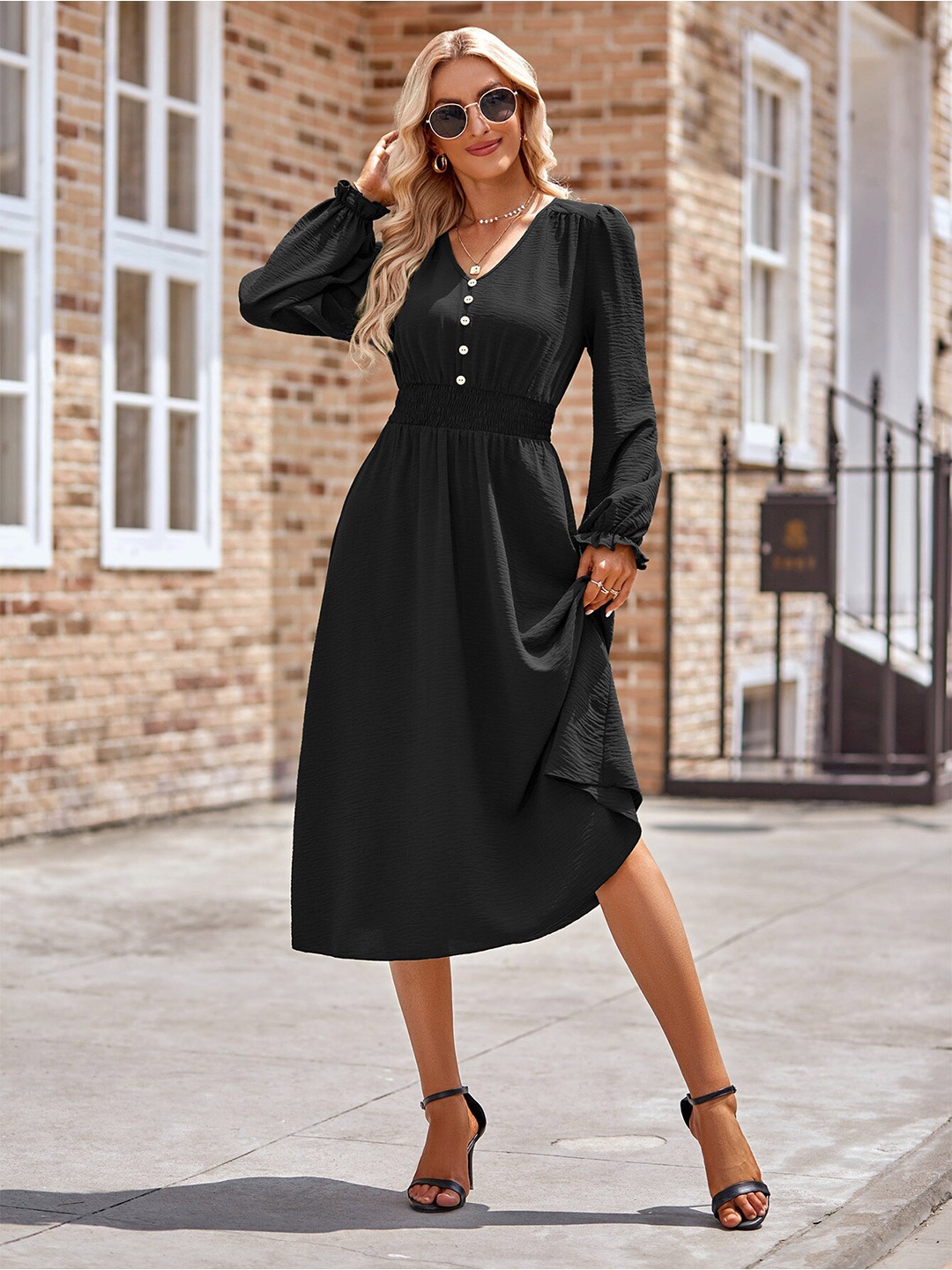 

StyleCast Black V-Neck A-Line Dress