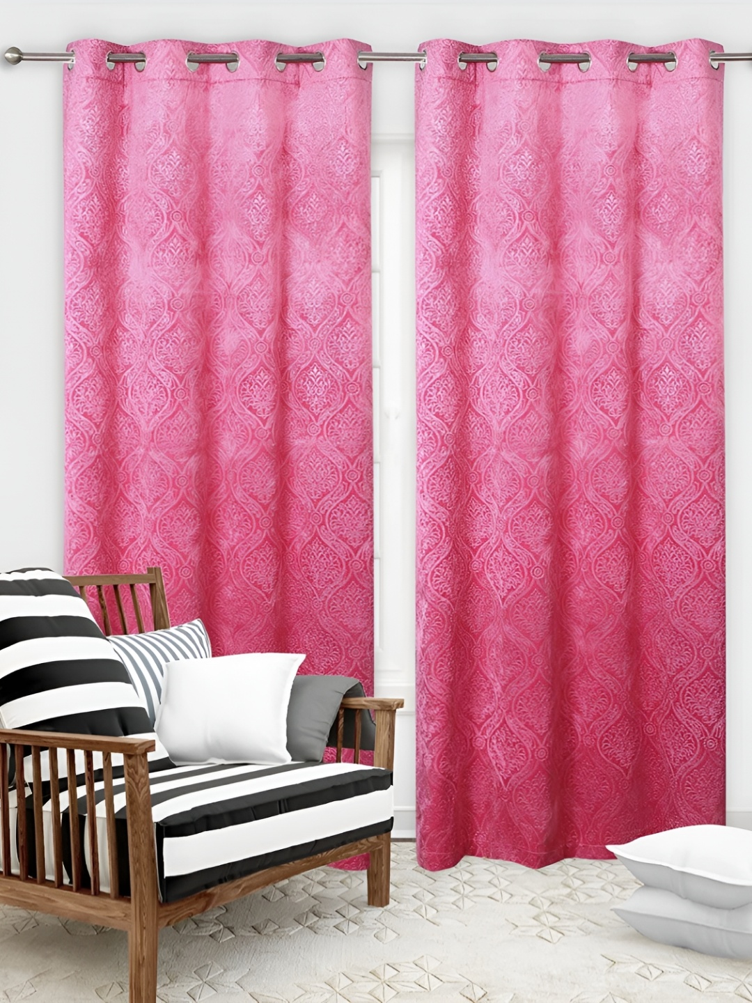 

LAFIONA Pink 2 Pieces Ethnic Motifs Room Darkening Long Door Curtains