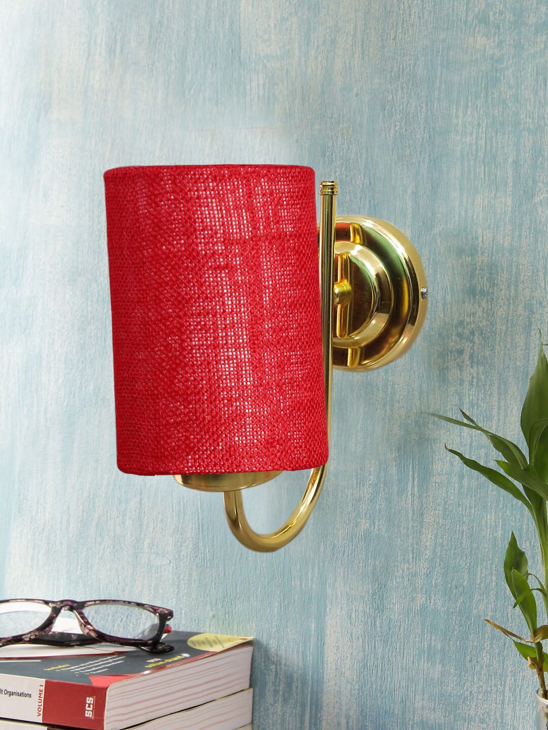 

Devansh Red & Gold-Toned Textured Contemporary Metal Cylinder Wall Lamp