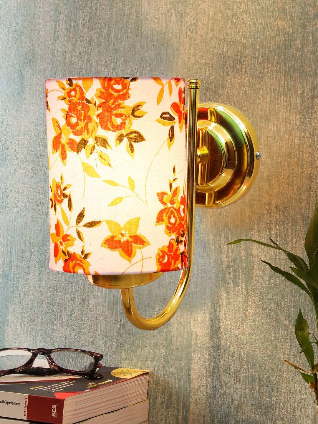 

Devansh White & Orange Printed Contemporary Metal Cylinder Wall Lamp