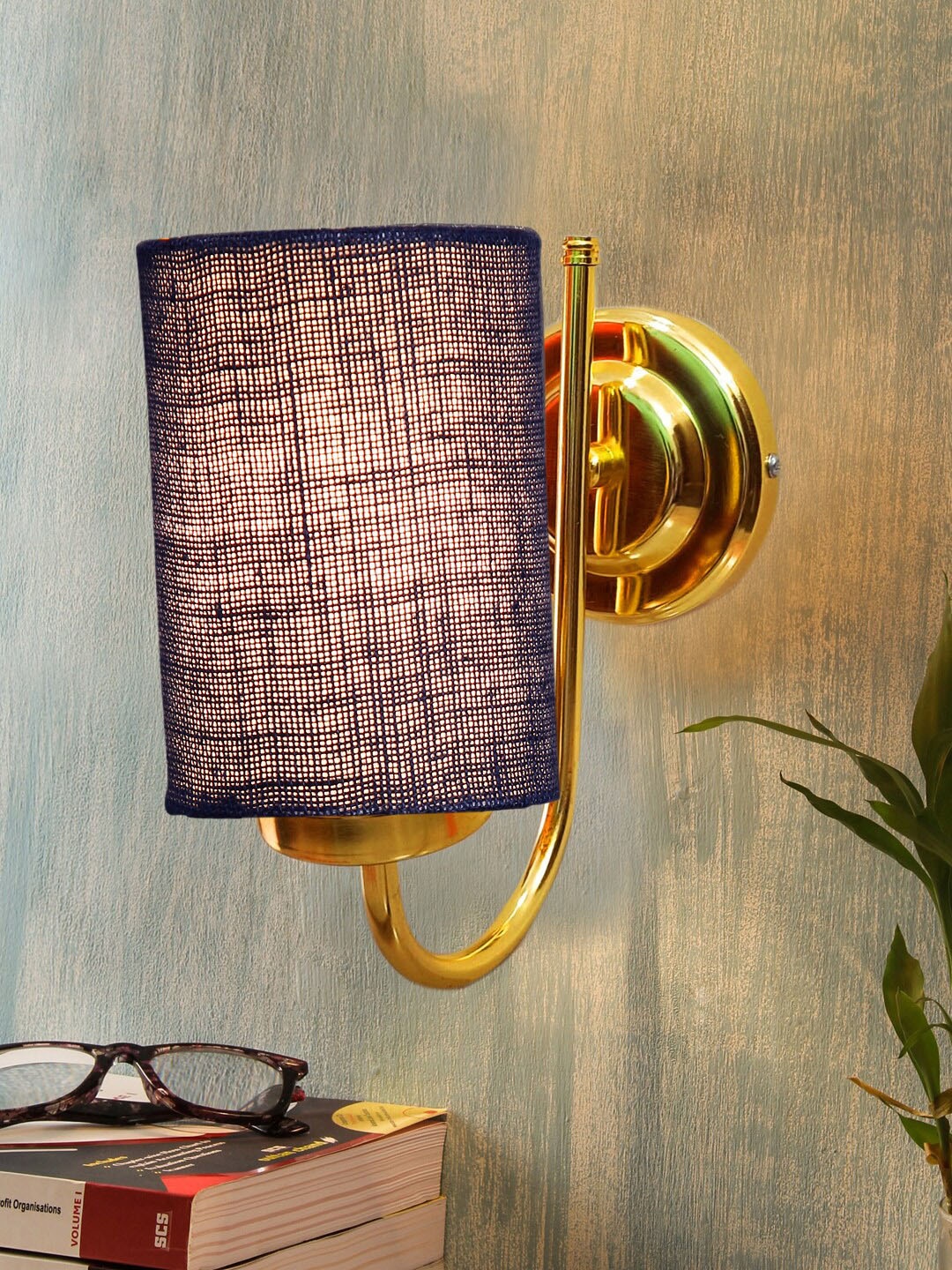 

Devansh Blue & Gold-Toned Textured Contemporary Metal Cylinder Wall Lamp