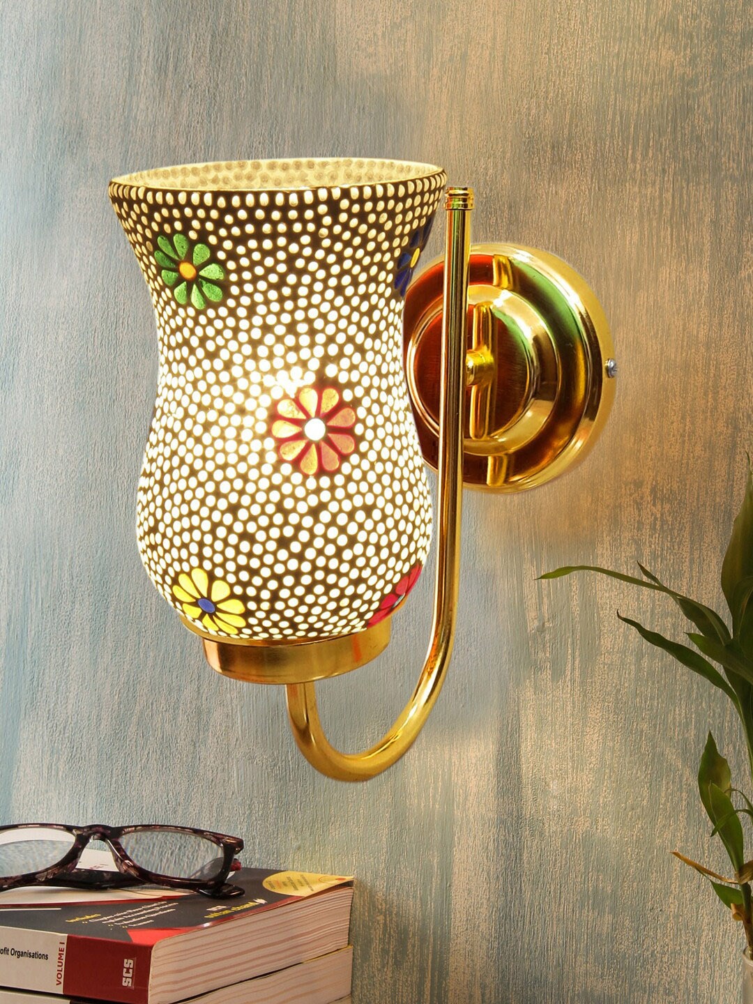 Devansh White & Gold-Toned Textured Contemporary Metal Bell Wall Lamps