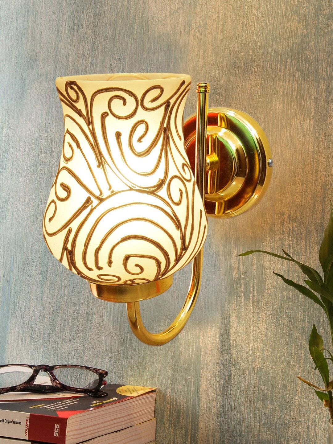 

Devansh White & Gold Toned Textured Mosiac Glass Wall Lamp