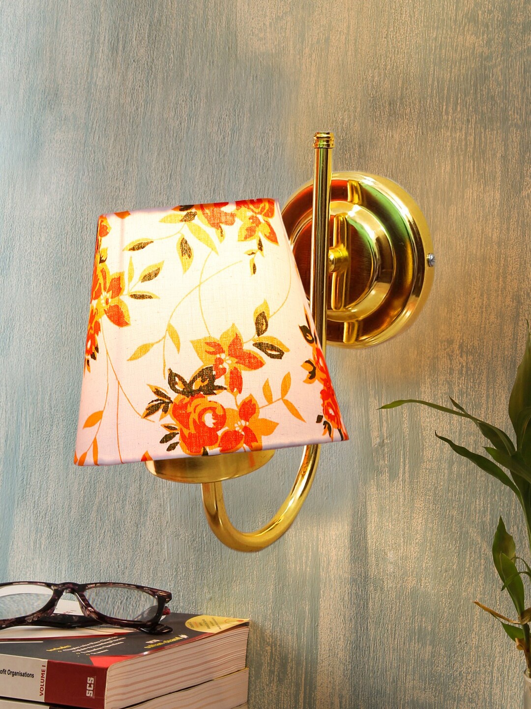 

Devansh White & Orange Printed Contemporary Metal Frustum Wall Lamps