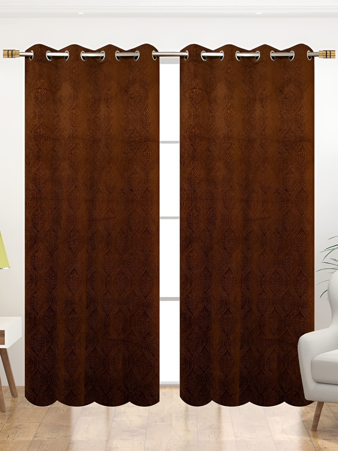 

EISMOURAH Brown 2 Pieces Ethnic Motifs Room Darkening Long Door Curtains