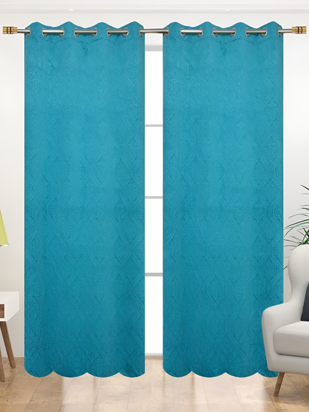

EISMOURAH Aqua Blue 2 Pieces Ethnic Motifs Room Darkening Long Door Curtains