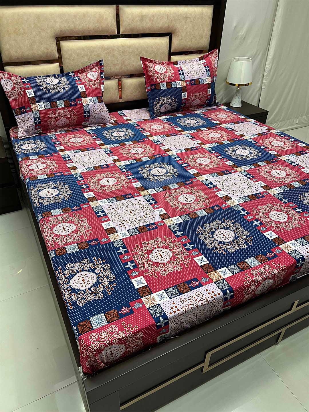 

Pure Decor Castle Blue Ethnic Motifs Printed 160 TC King Bedsheet With 2 Pillow Covers