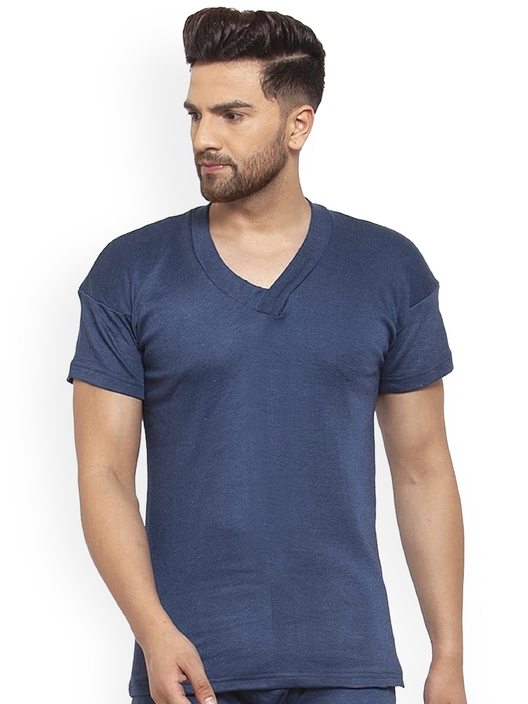 

UZARUS V-Neck Cotton Thermal Top, Navy blue