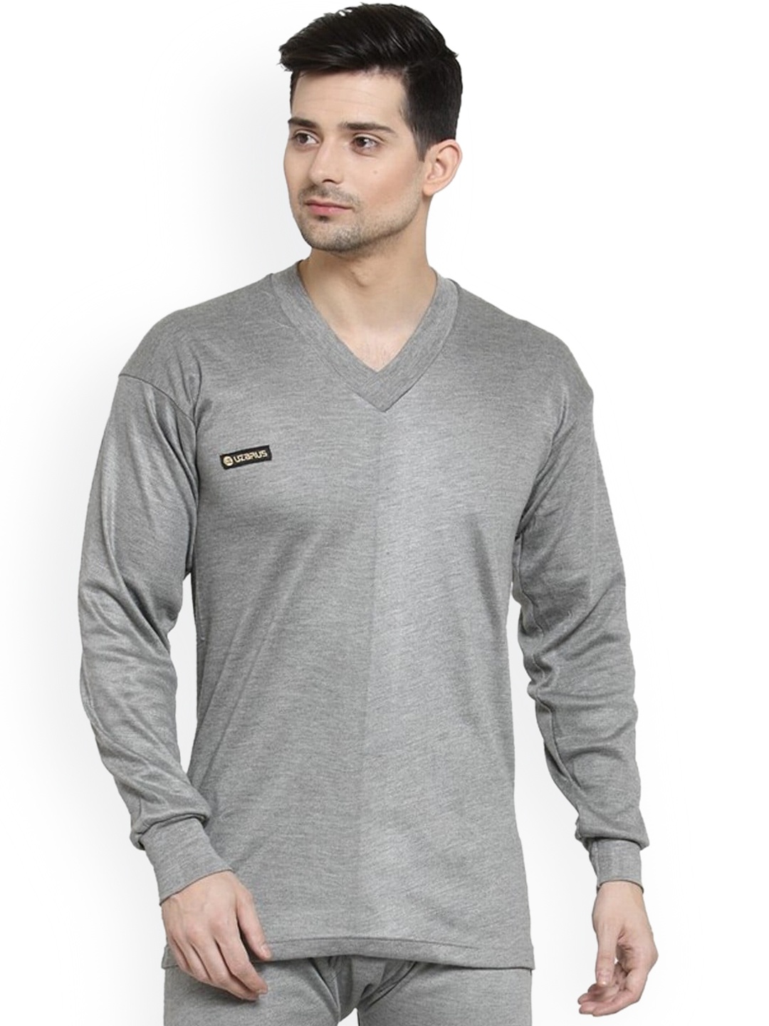 

UZARUS V-Neck Cotton Thermal Tops, Grey