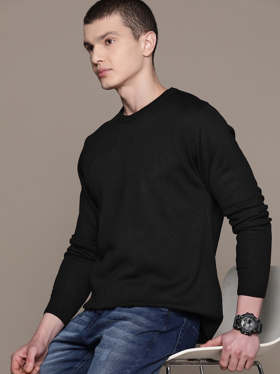 

Roadster Men Acrylic Pullover, Black
