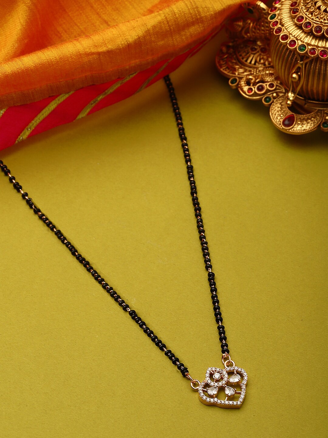

PANASH Gold-Plated Stone-Studded & Beaded Mangalsutra