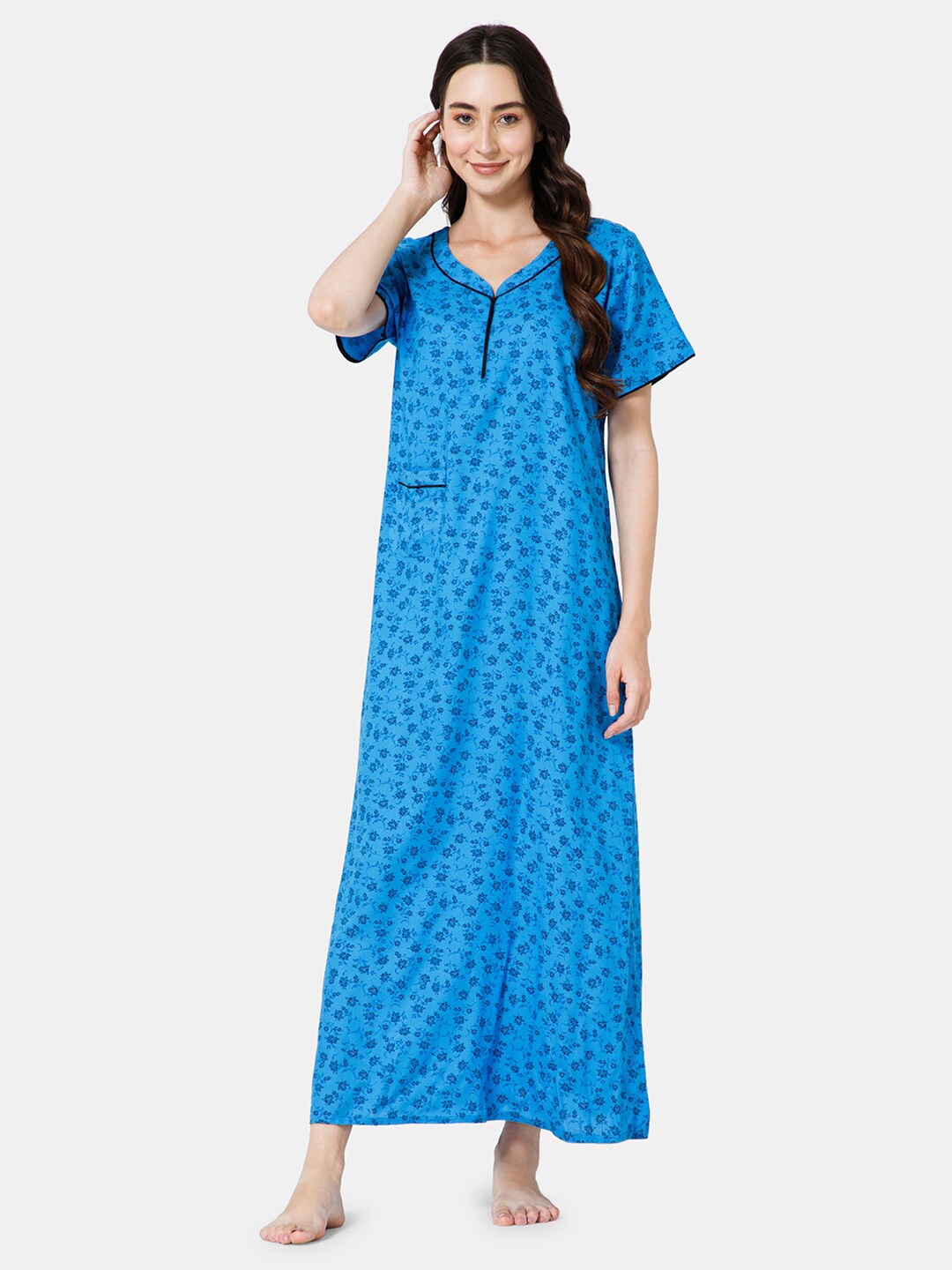 

NAIDU HALL Floral Printed Everyday Maxi Nightdress, Blue