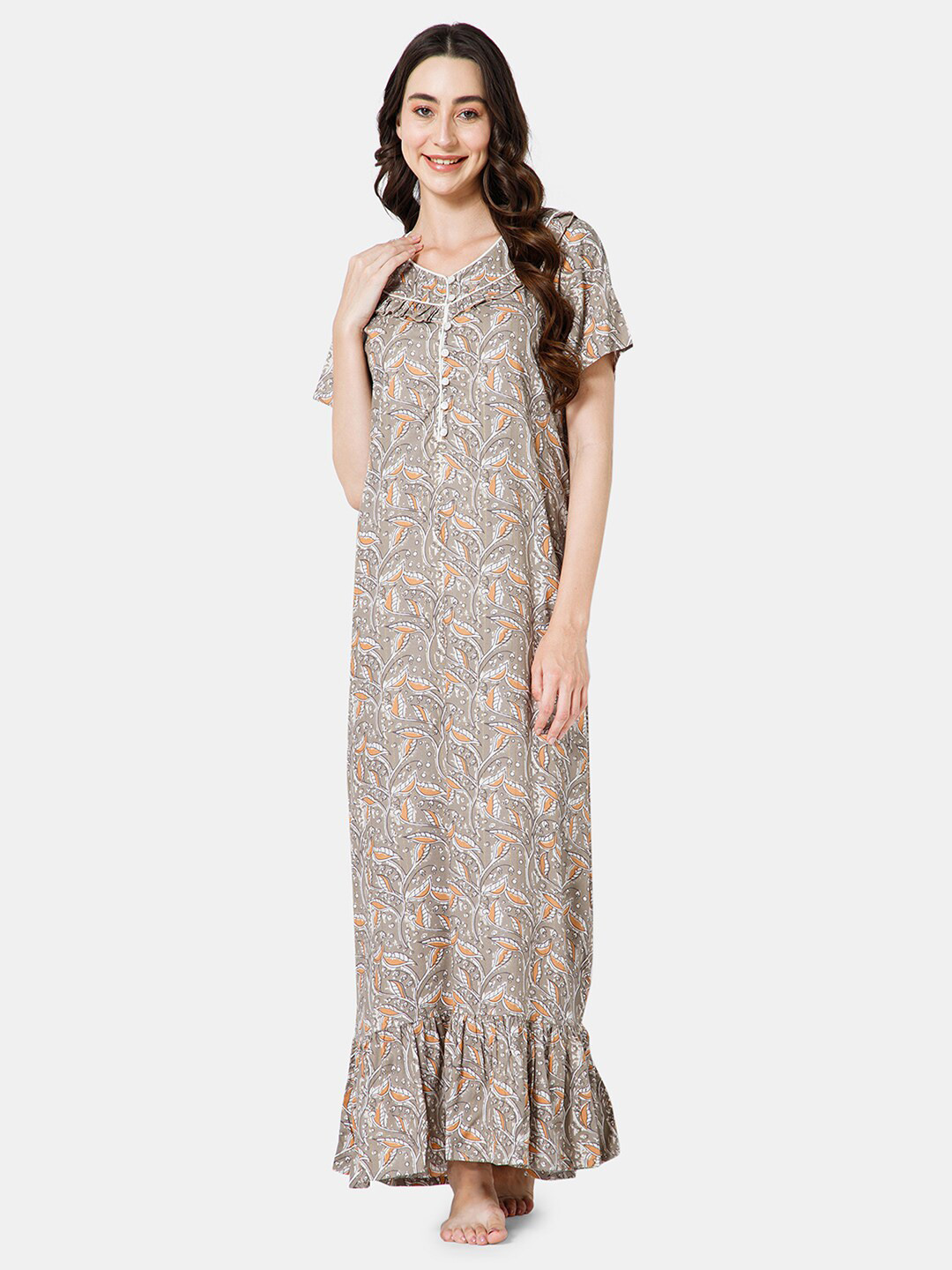 

NAIDU HALL Floral Printed Maxi Nightdress, Brown