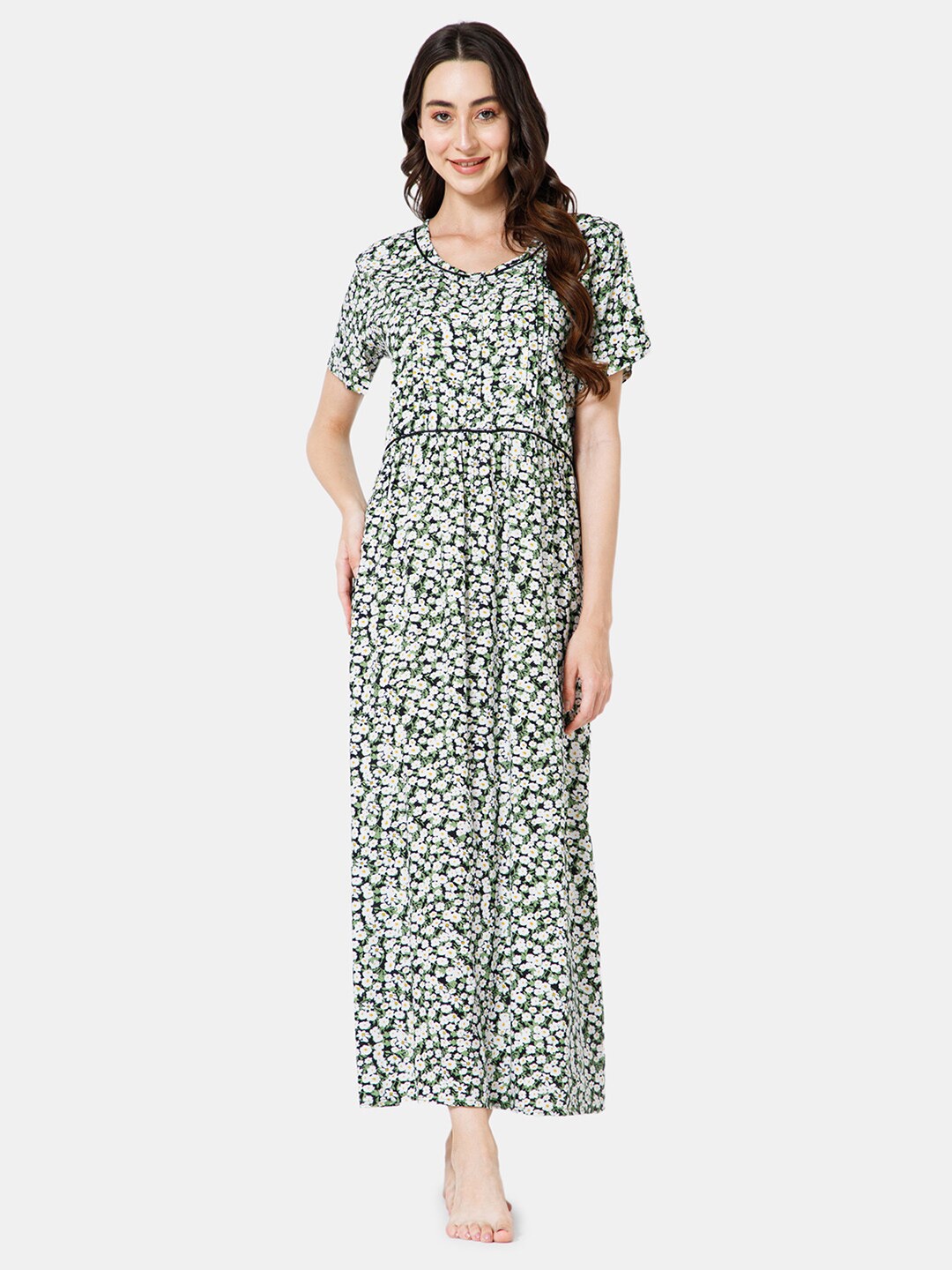 

NAIDU HALL Floral Printed Everyday Maxi Nightdress, White