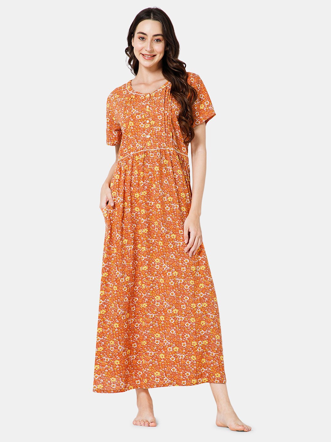 

NAIDU HALL Floral Printed Maxi Nightdress, Orange