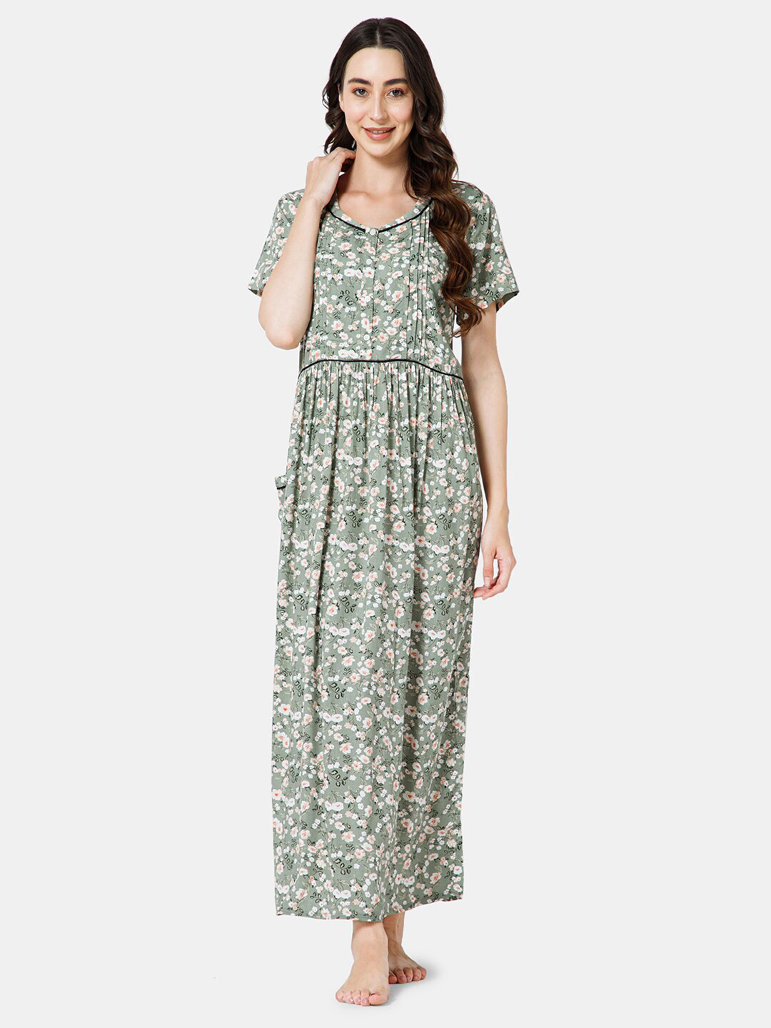 

NAIDU HALL Floral Printed Everyday Maxi Nightdress, Green