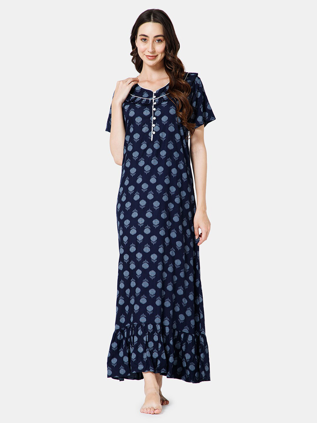 

NAIDU HALL Floral Printed Maxi Nightdress, Navy blue