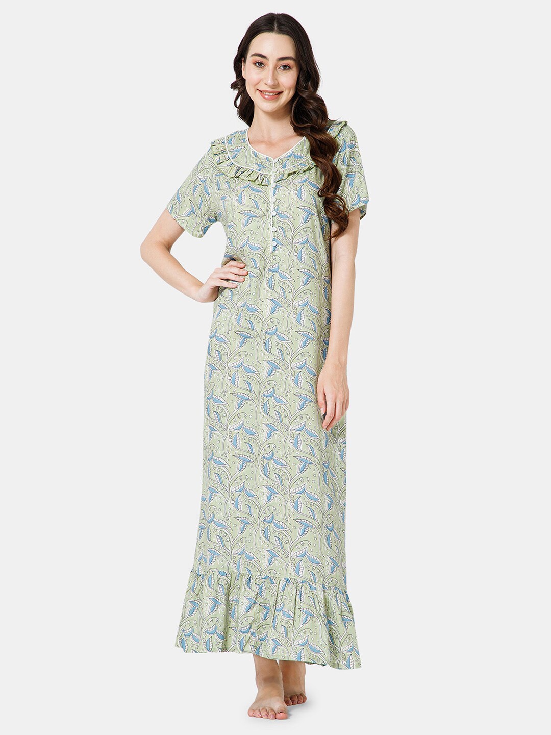 

NAIDU HALL Floral Printed Everyday Maxi Nightdress, Green