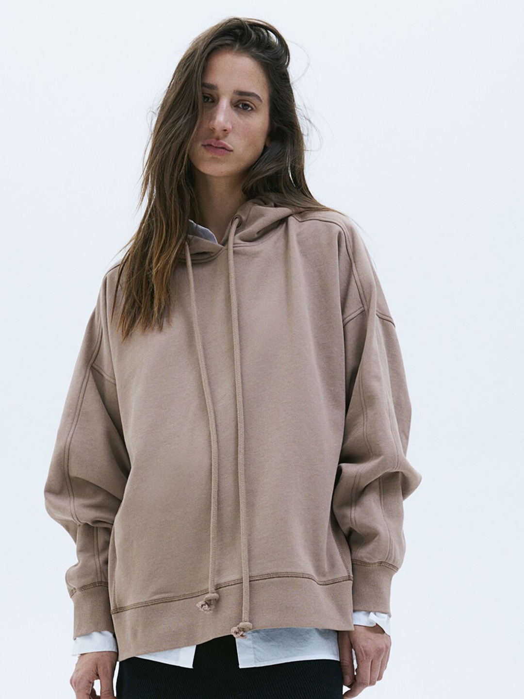 H&M Oversized Cotton Hoodie, Beige