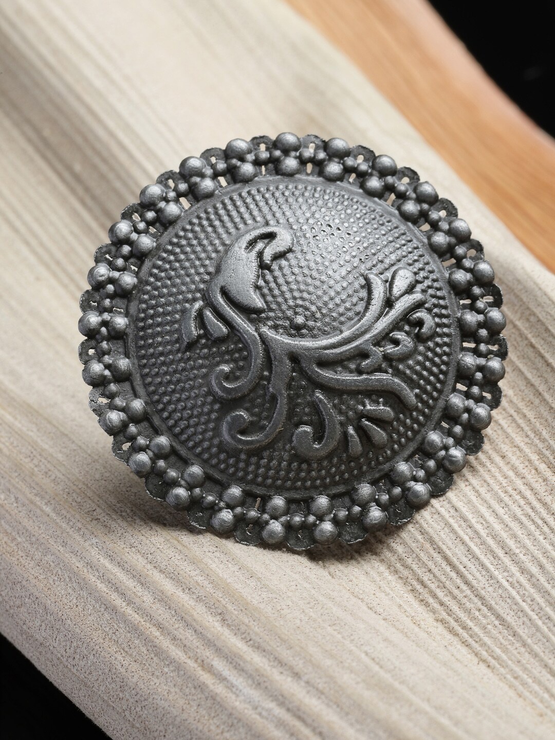 

PANASH Silver Plated Oxidized Adjustable Finger Ring
