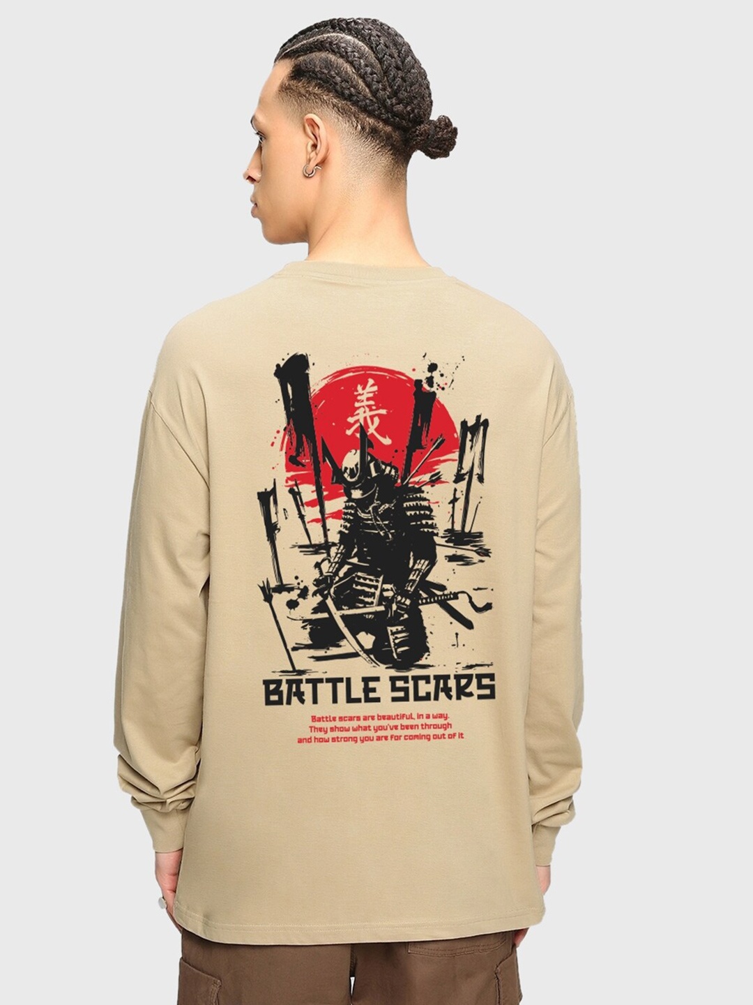 

Bewakoof Men Battle Scars Graphic Printed Oversized T-shirt, Brown