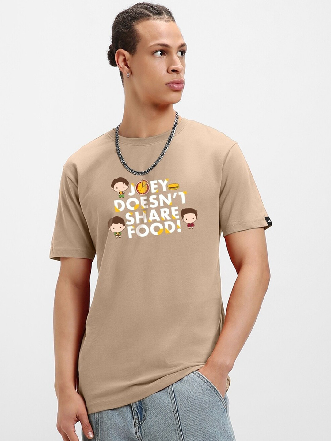

Bewakoof Official Friends Merchandise Typography Printed Pure Cotton T-shirt, Brown