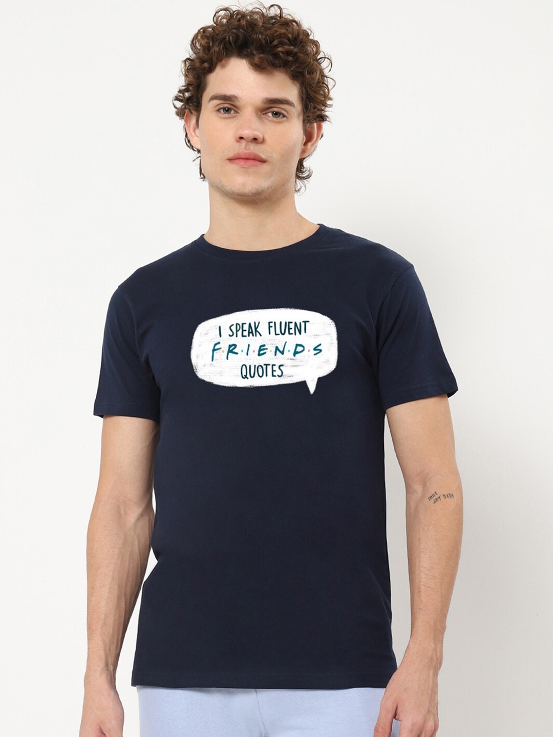 

Bewakoof Navy Blue Friends Printed Pure Cotton T-shirt