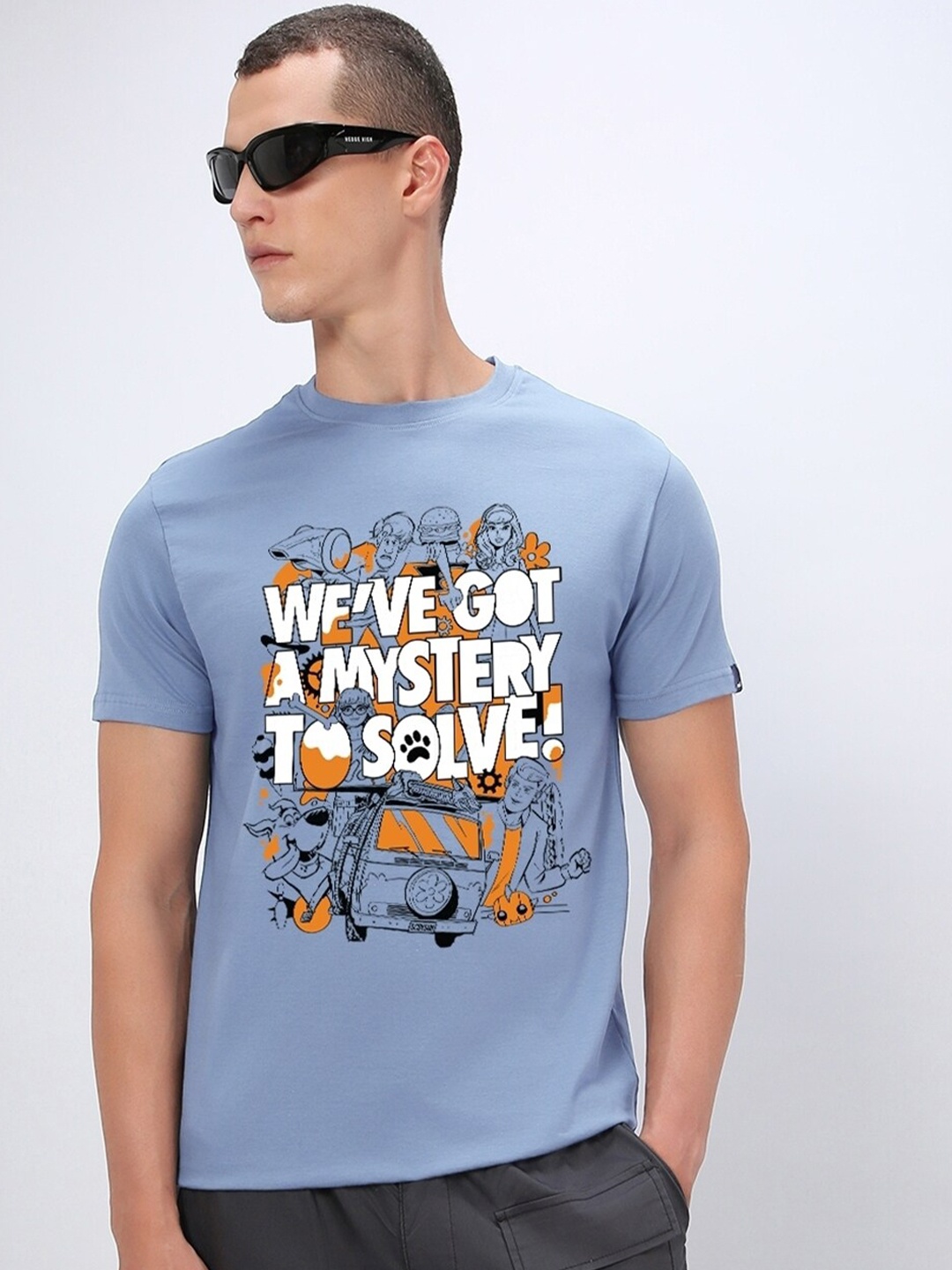 

Bewakoof Blue Typography Printed Pure Cotton T-shirt