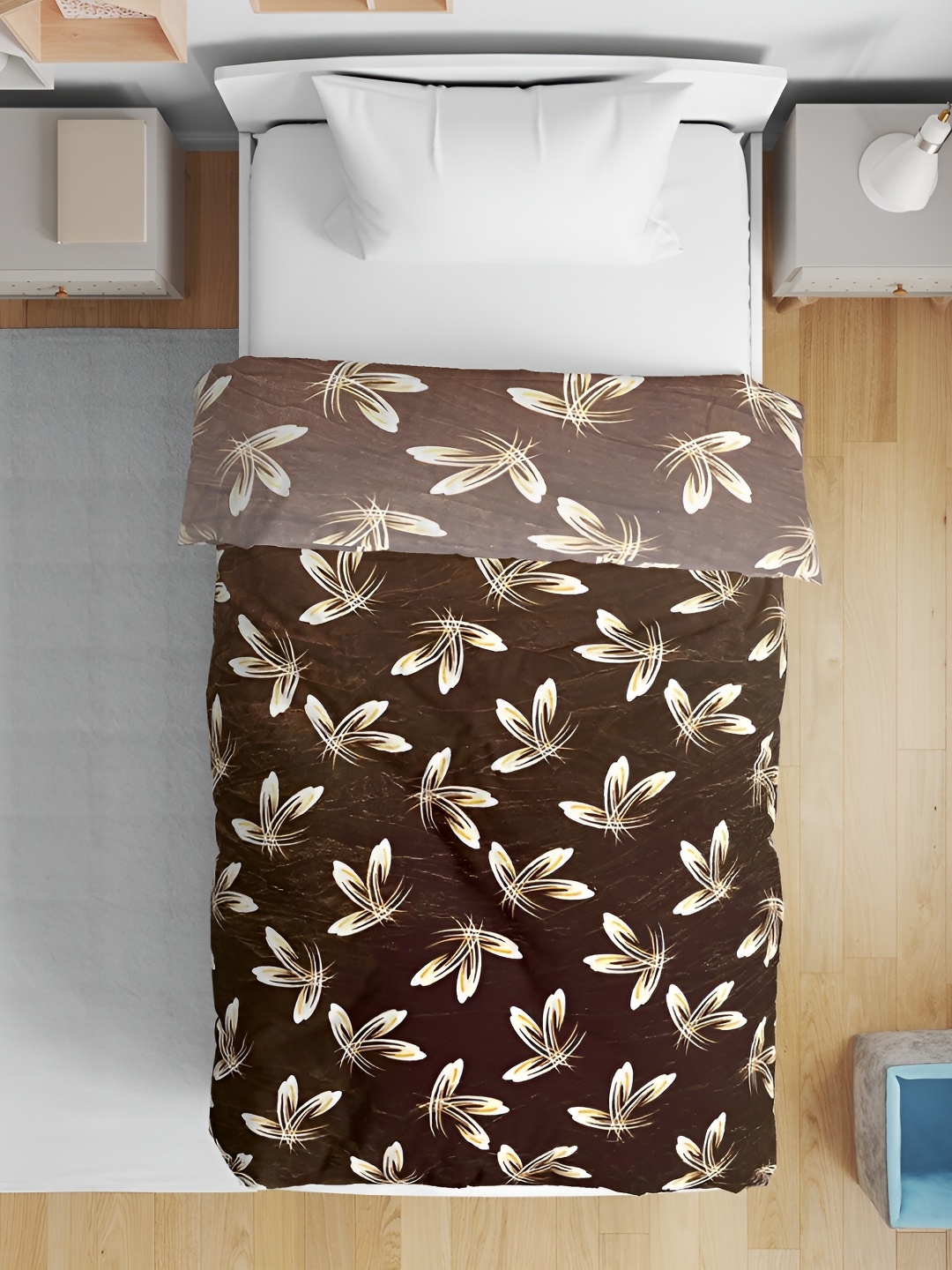 

RD TREND Coffee Brown Printed Velvet Soft Reversible AC Room 300 GSM Single Bed Quilts