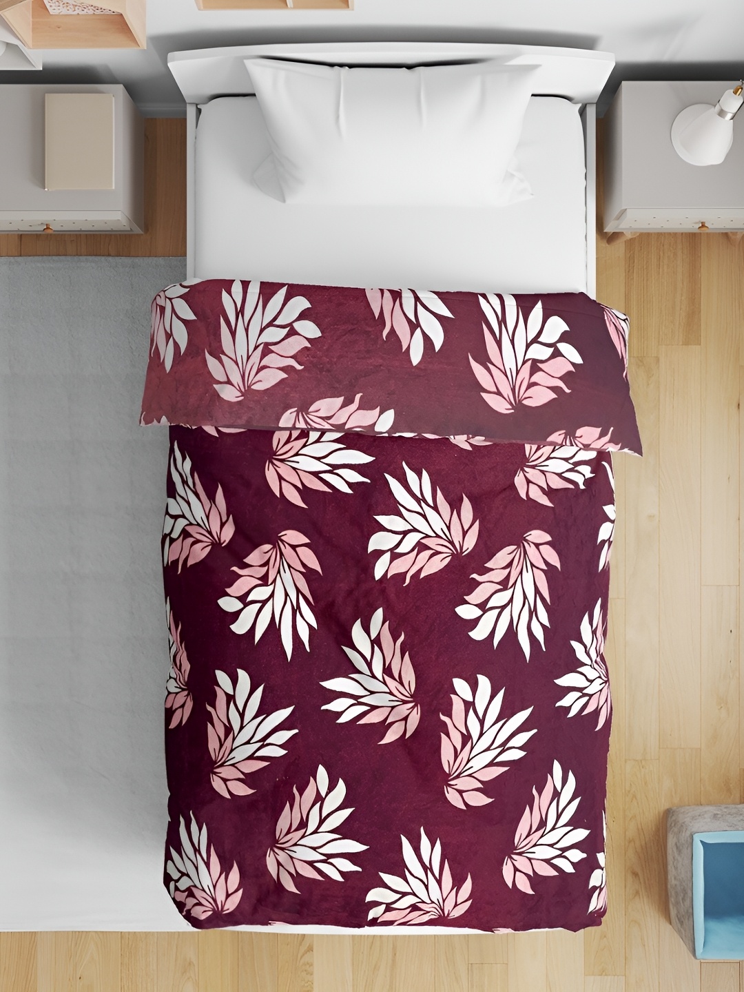 

RD TREND Maroon & White Velvet Soft Reversible AC Room 300 GSM Single Bed Quilt