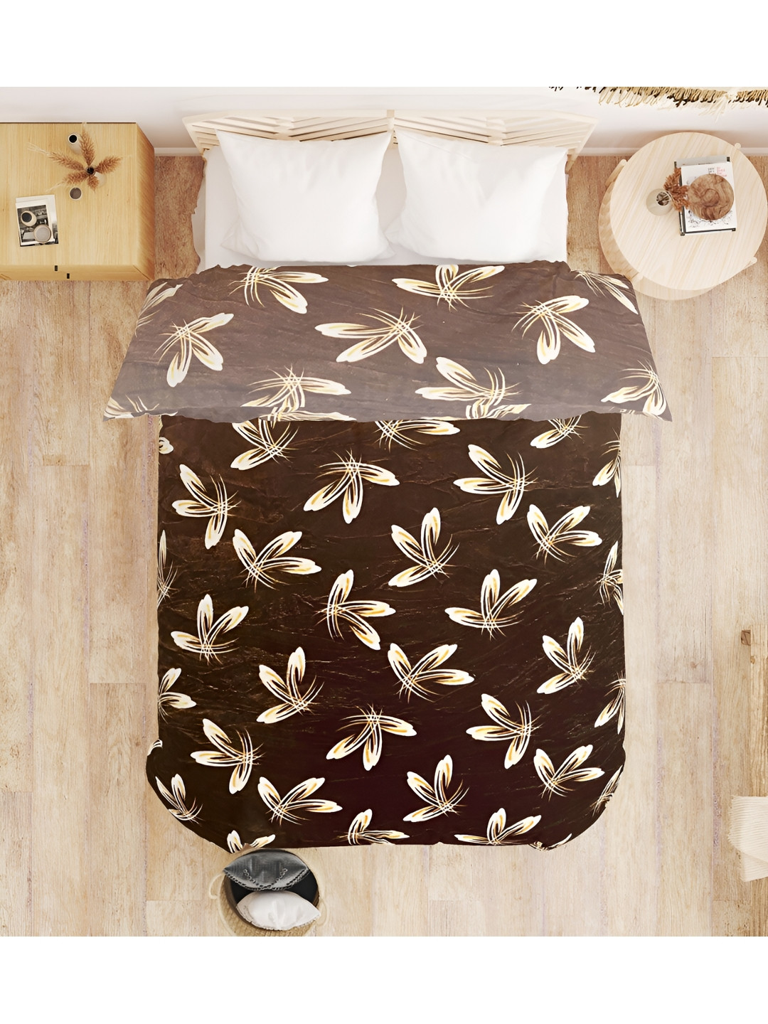 

RD TREND Coffee Brown & White 300 GSM Reversible Velvet Double Bed blankets quilts Core