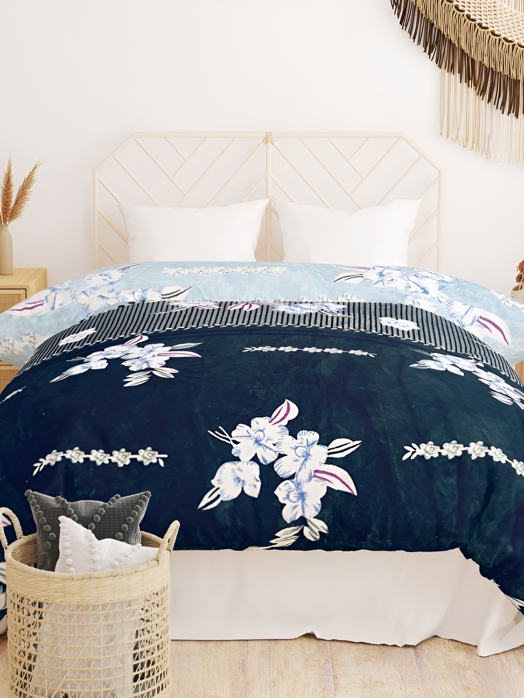 

RD TREND Blue Reversible Velvet AC Room 300 GSM Single Bed Blanket