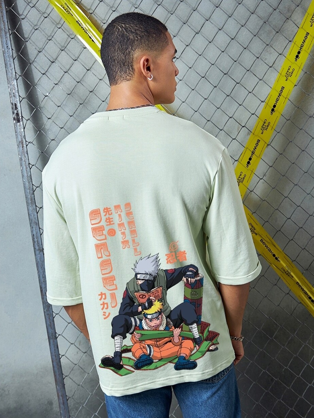 

Bewakoof Heavy Duty 1.0 Men Green Sensei Graphic Print Oversized T-shirt, Sea green