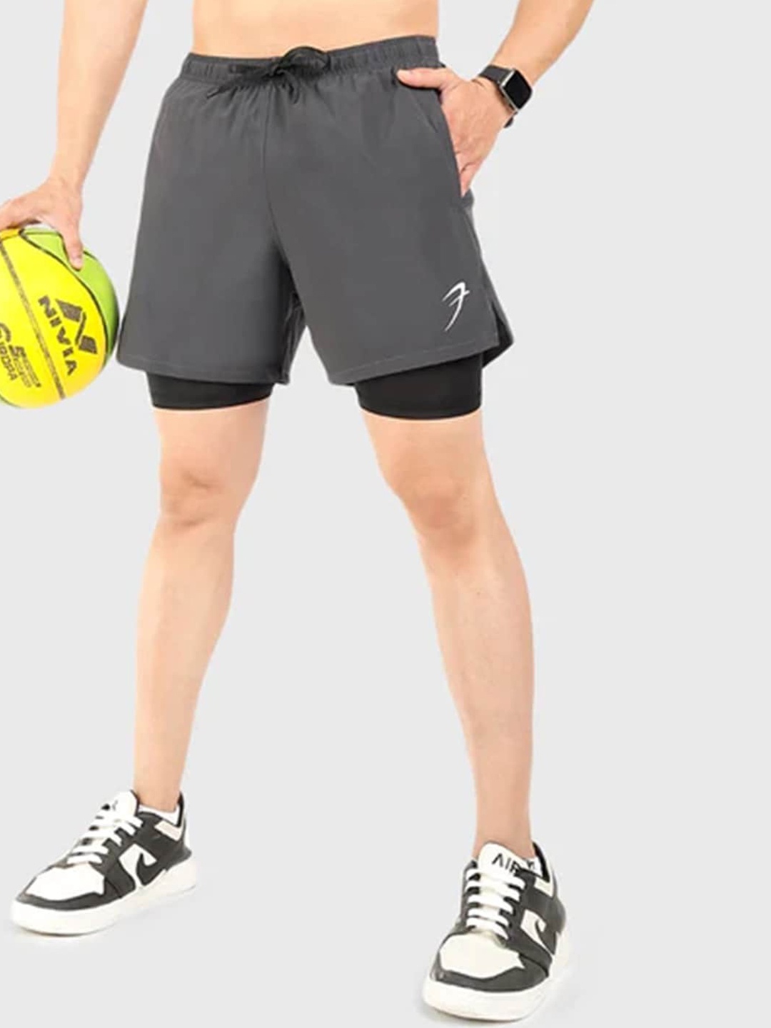 

FUAARK Men Skinny Fit Training or Gym Sports Shorts with Antimicrobial Technology, Charcoal
