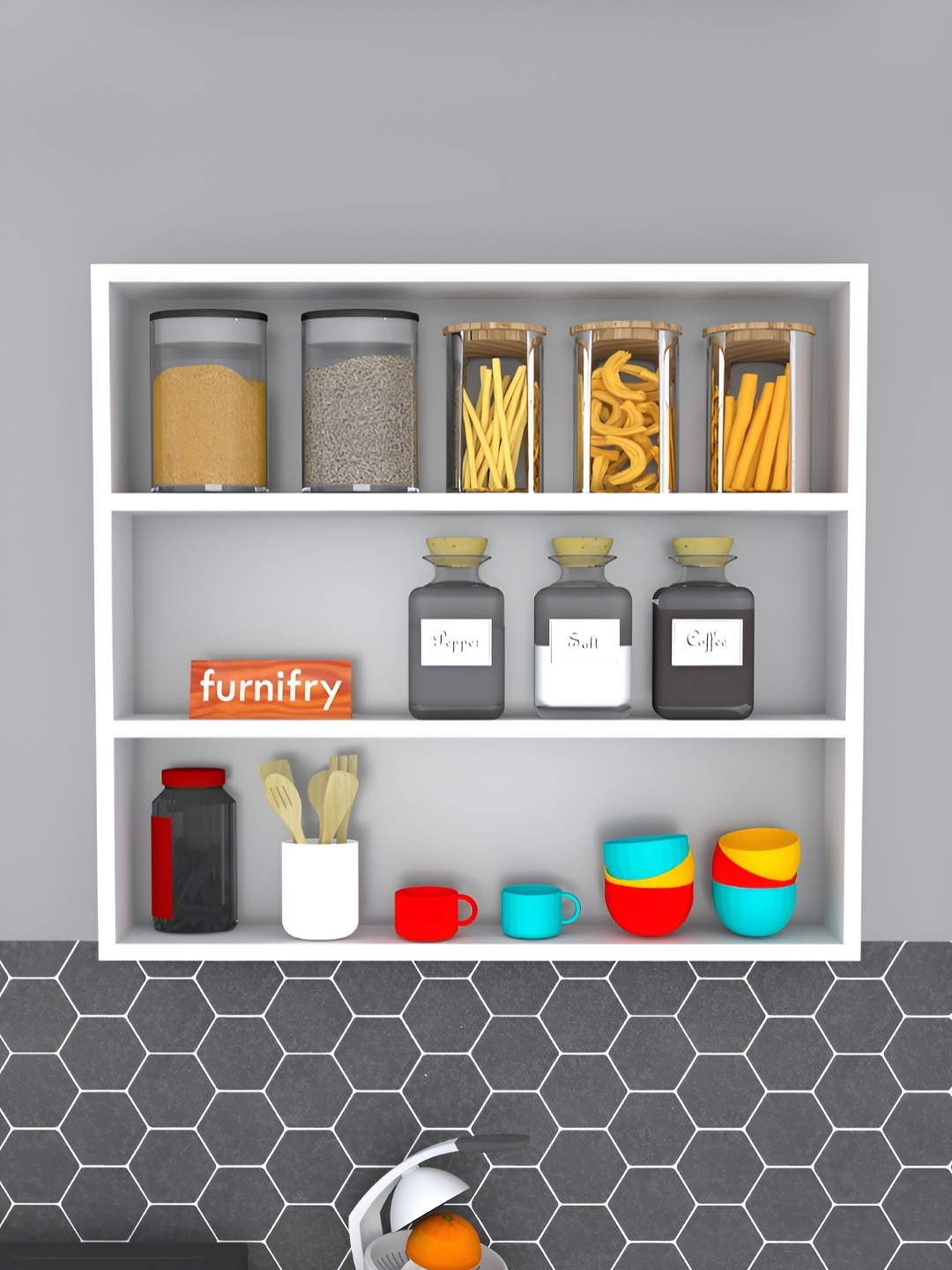 

Furnifry White Wooden Kitchen Wall Shelf