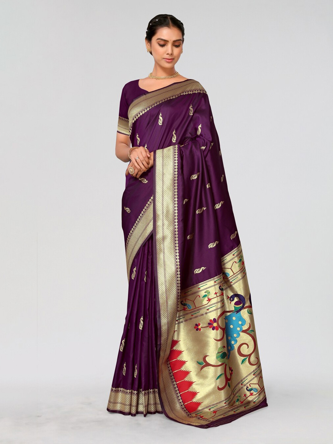 

AA-HA!! Woven Design Zari Silk Blend Designer Paithani Saree, Magenta