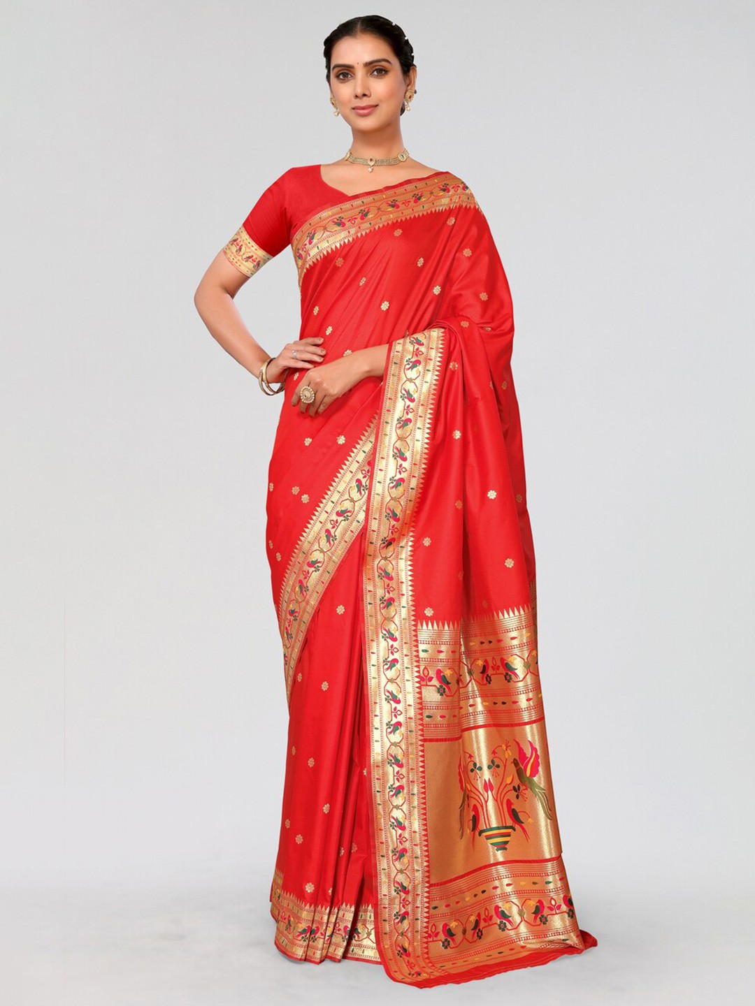 

AA-HA!! Ethnic Zari Woven Design Designer Paithani Saree, Red