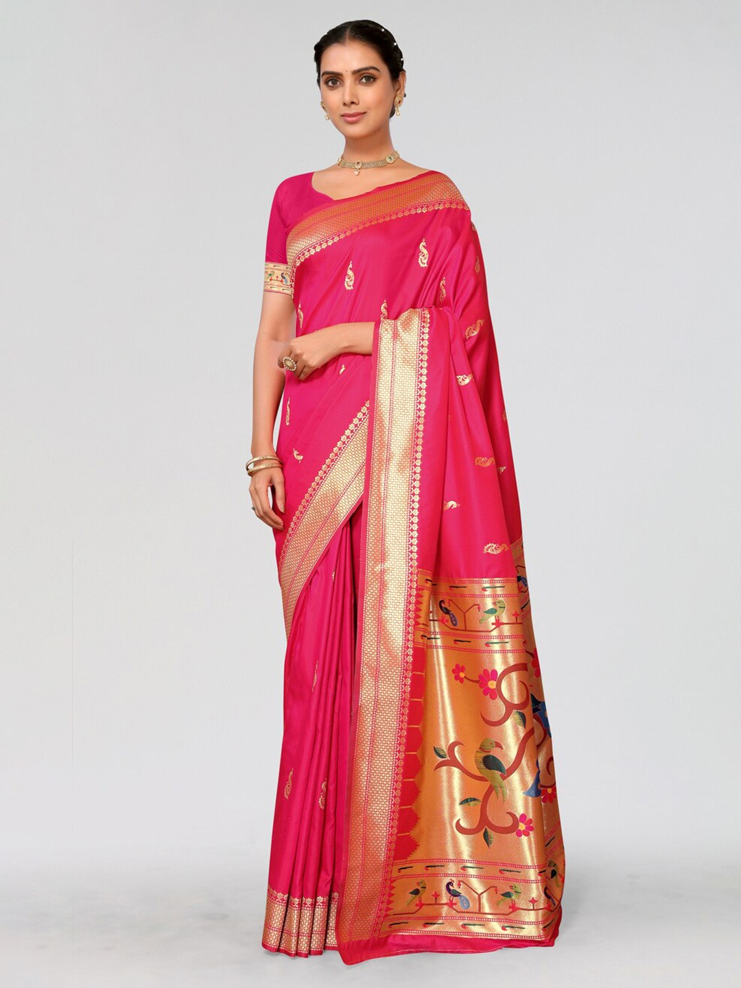 

AA-HA!! Ethnic Motifs Woven Design Zari Paithani Saree, Pink