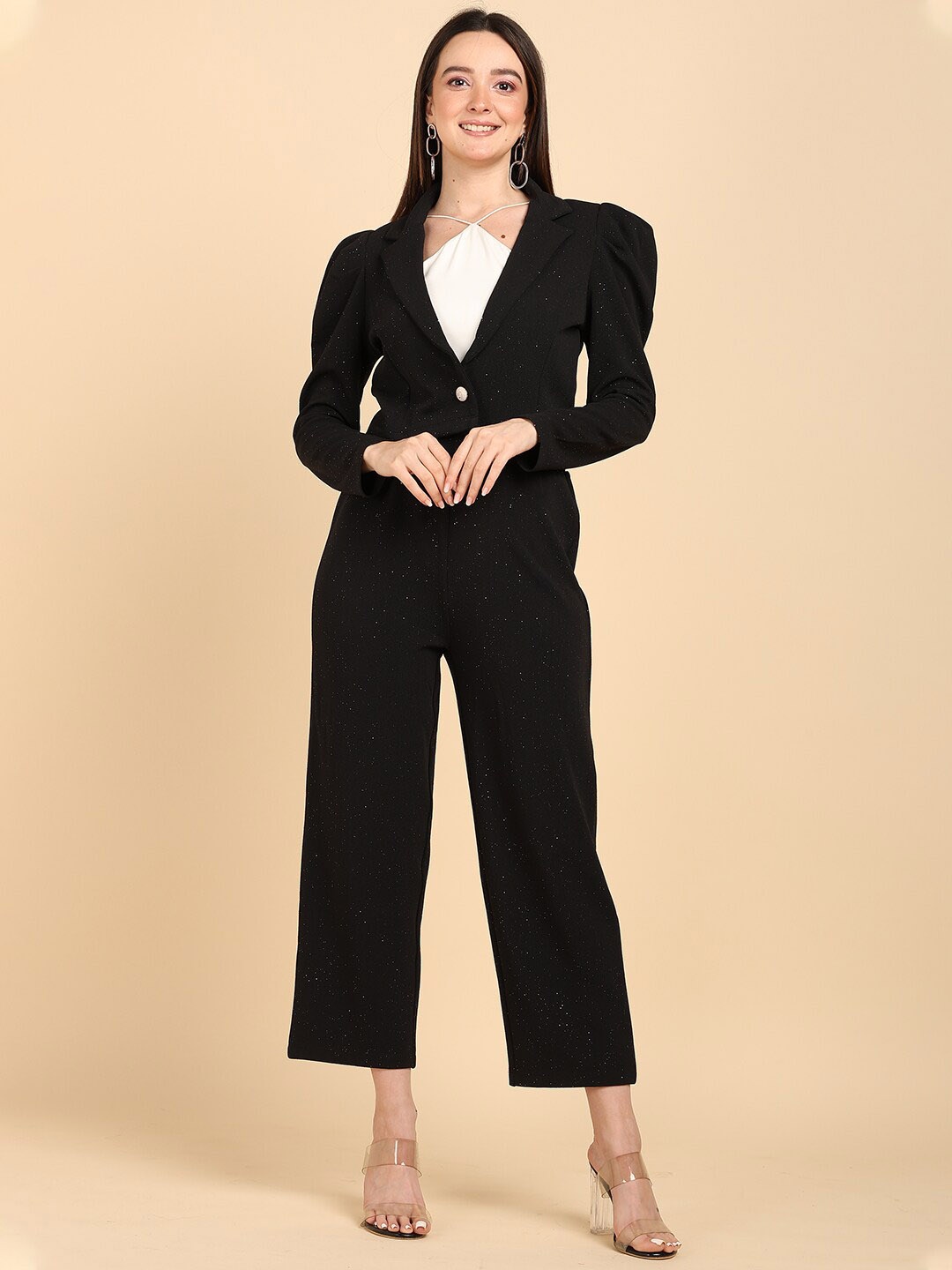 

Mast & Harbour Textured Notched Lapel Coat & Trousers, Black