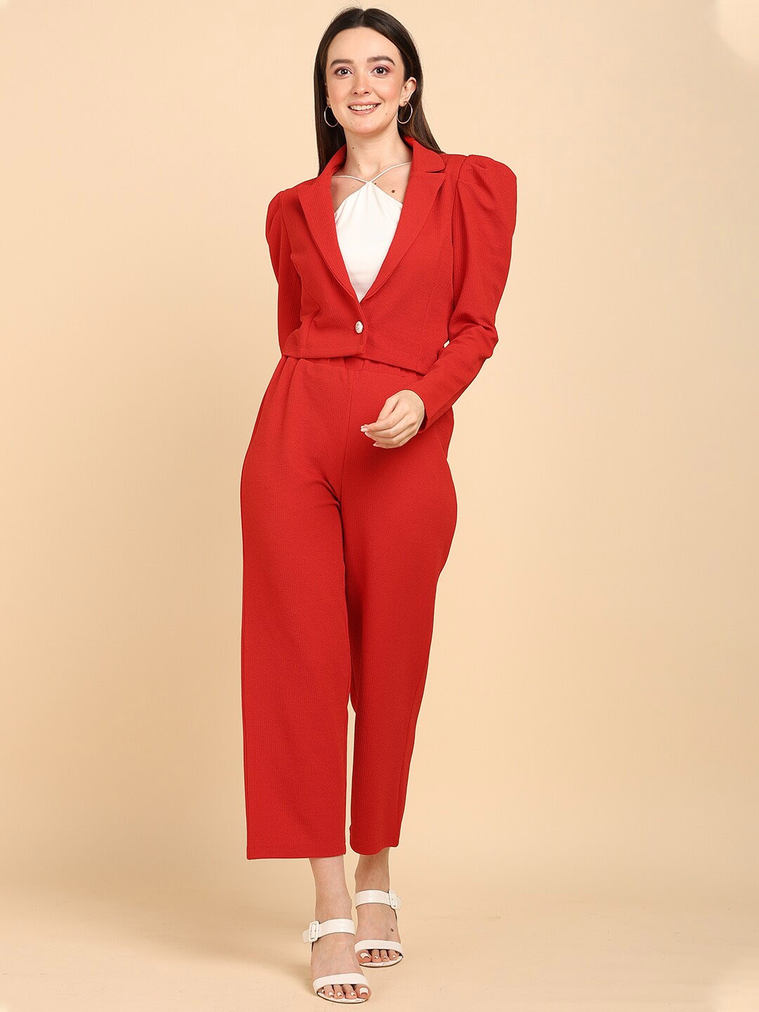 

Mast & Harbour Textured Notched Lapel Coat & Trousers, Red