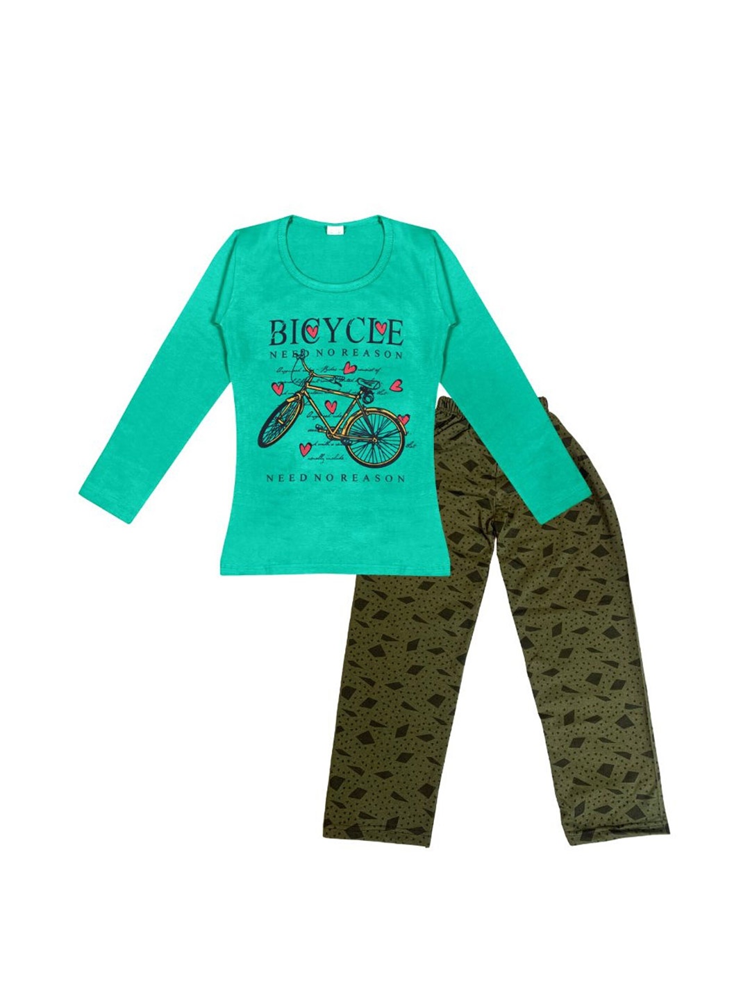

CoolTees4U Girls Printed Round Neck Long Sleeves T-shirt With Trousers, Green